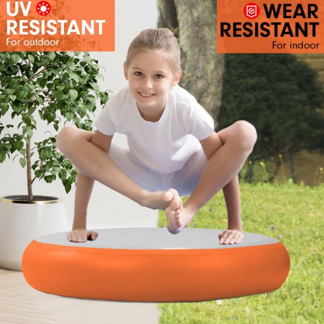 Powertrain 20cm Thick 1m Airtrack Spot Round Inflatable Gymnastics Tumbling Mat Air Track with Pump - Orange Image 5