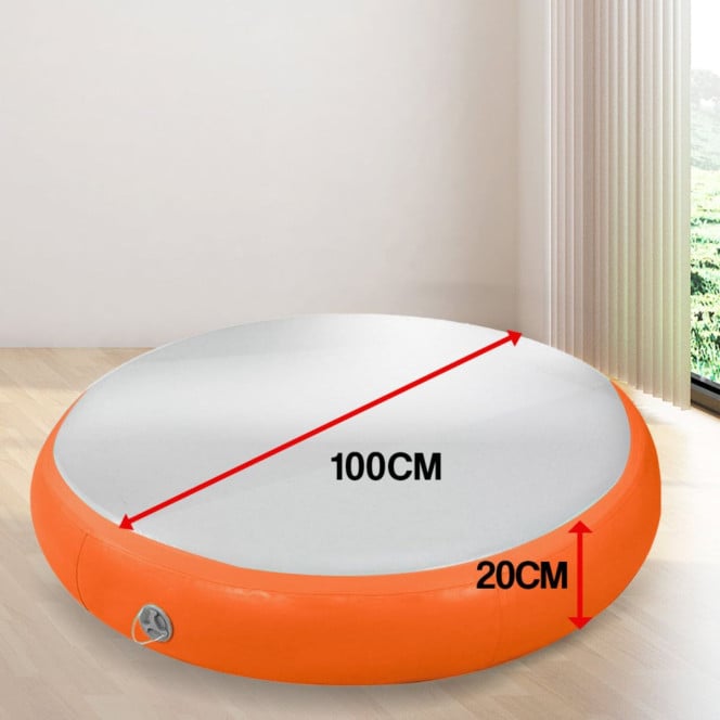 Powertrain 20cm Thick 1m Airtrack Spot Round Inflatable Gymnastics Tumbling Mat Air Track with Pump - Orange Image 7