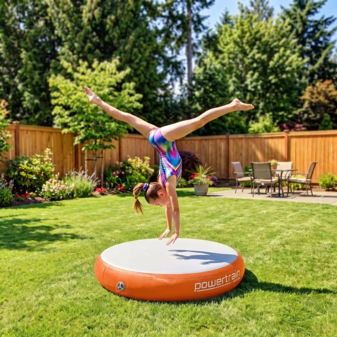 Powertrain 20cm Thick 1m Airtrack Spot Round Inflatable Gymnastics Tumbling Mat Air Track with Pump - Orange Image 3