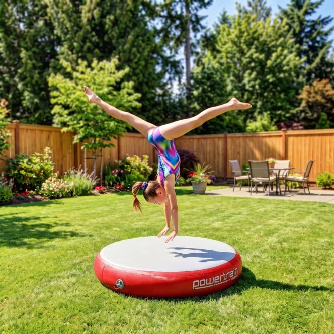 Powertrain 20cm Thick 1m Airtrack Spot Round Inflatable Gymnastics Tumbling Mat Air Track with Pump - Red Image 2
