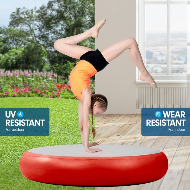 Powertrain 1m Airtrack Spot Round Inflatable Gymnastics Tumbling Mat with Pump - Red Image 5