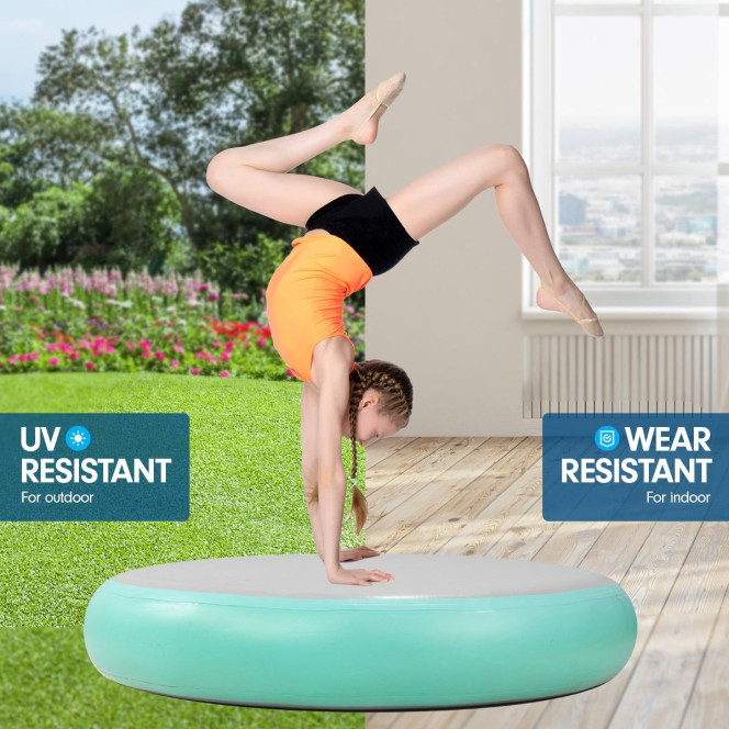 Powertrain 1m Airtrack Spot Round Inflatable Gymnastics Tumbling Mat with Pump - Green Image 4