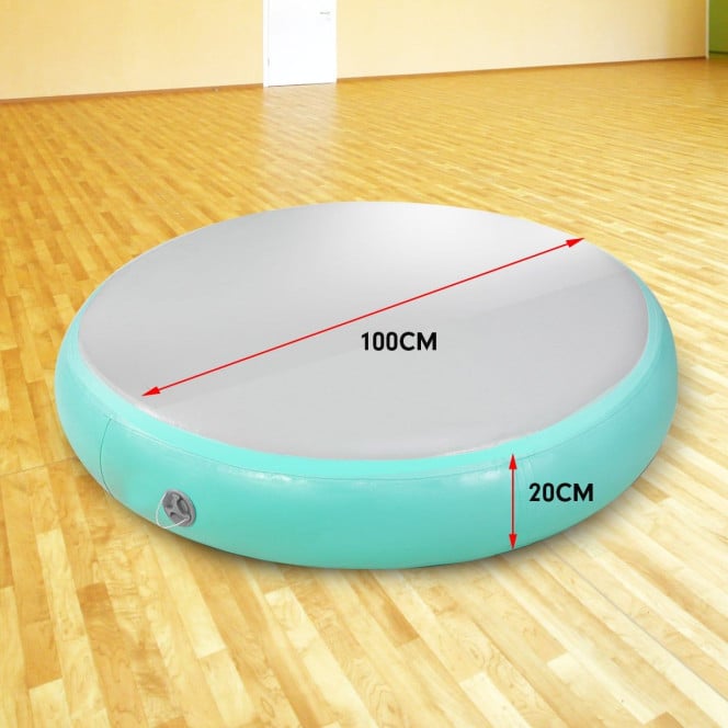 Powertrain 1m Airtrack Spot Round Inflatable Gymnastics Tumbling Mat with Pump - Green Image 6