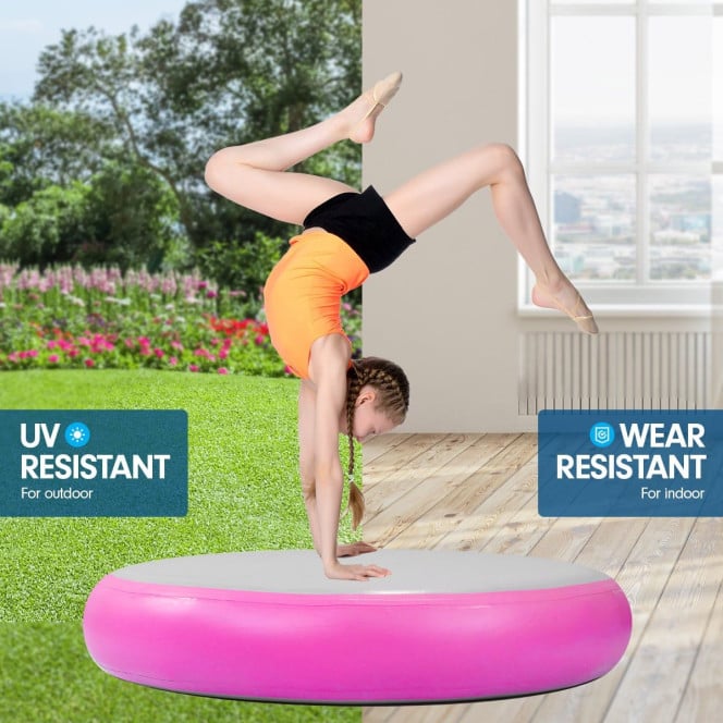 Powertrain 1m Airtrack Spot Round Inflatable Gymnastics Tumbling Mat with Pump - Pink Image 6