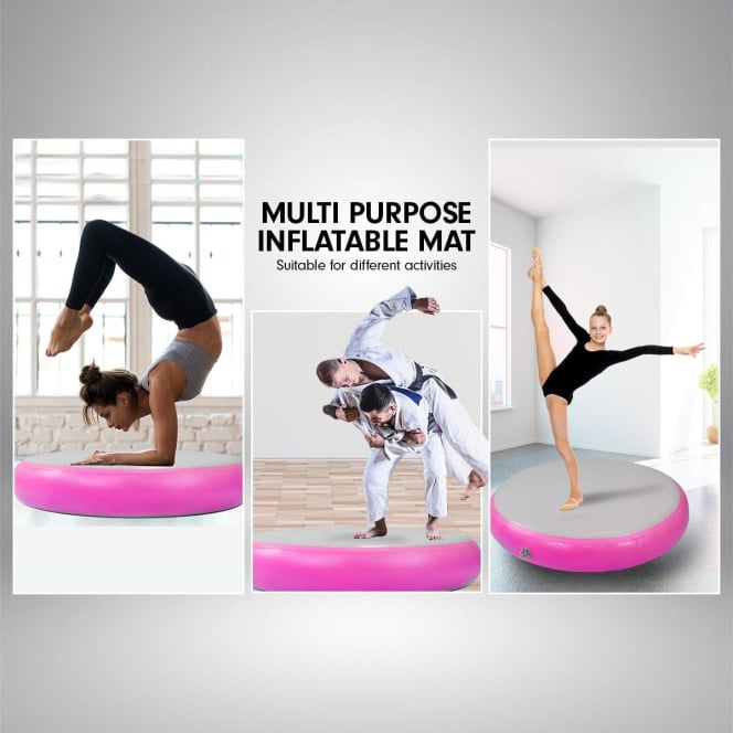Powertrain 1m Airtrack Spot Round Inflatable Gymnastics Tumbling Mat with Pump - Pink Image 7