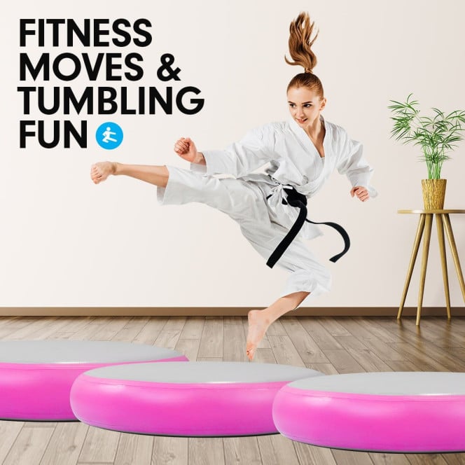 Powertrain 1m Airtrack Spot Round Inflatable Gymnastics Tumbling Mat with Pump - Pink Image 8
