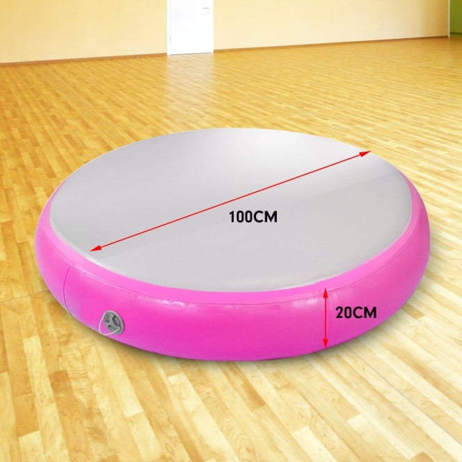 Powertrain 1m Airtrack Spot Round Inflatable Gymnastics Tumbling Mat with Pump - Pink Image 5