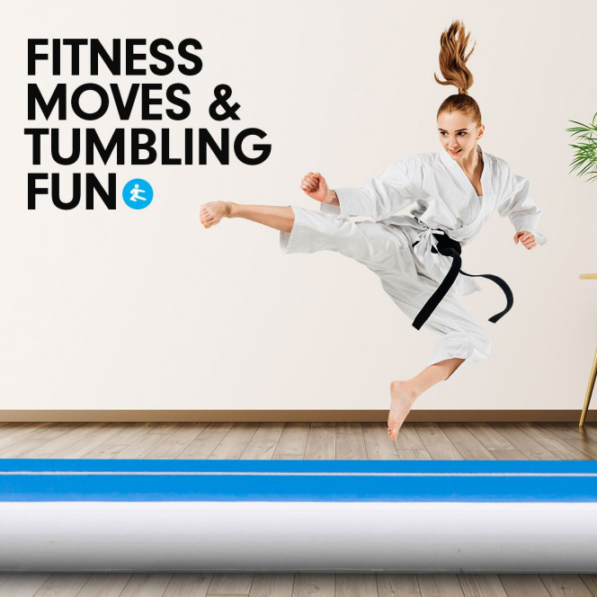 Powertrain 3m x 1m Air Track Inflatable Tumbling Gymnastics Mat - Blue White Image 9 image 9
