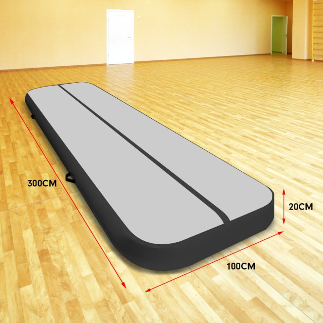 Air Track Powertrain 3m x 1m Inflatable Tumbling Mat Gymnastics - Grey Black Image 7