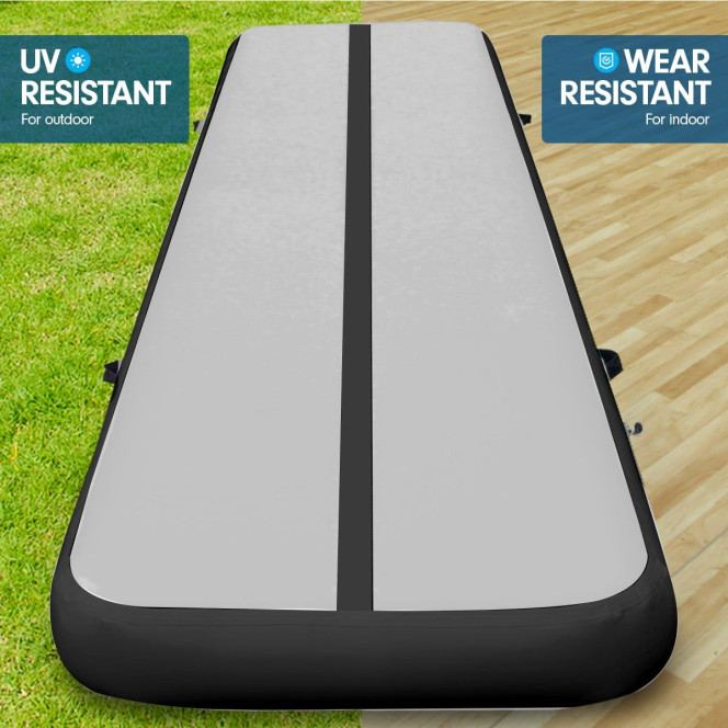 Air Track Powertrain 3m x 1m Inflatable Tumbling Mat Gymnastics - Grey Black Image 5