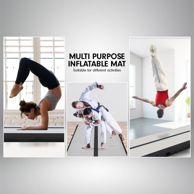 Powertrain 3m x 1m Air Track Inflatable Tumbling Mat Gymnastics - Grey Black Image 8 image 8