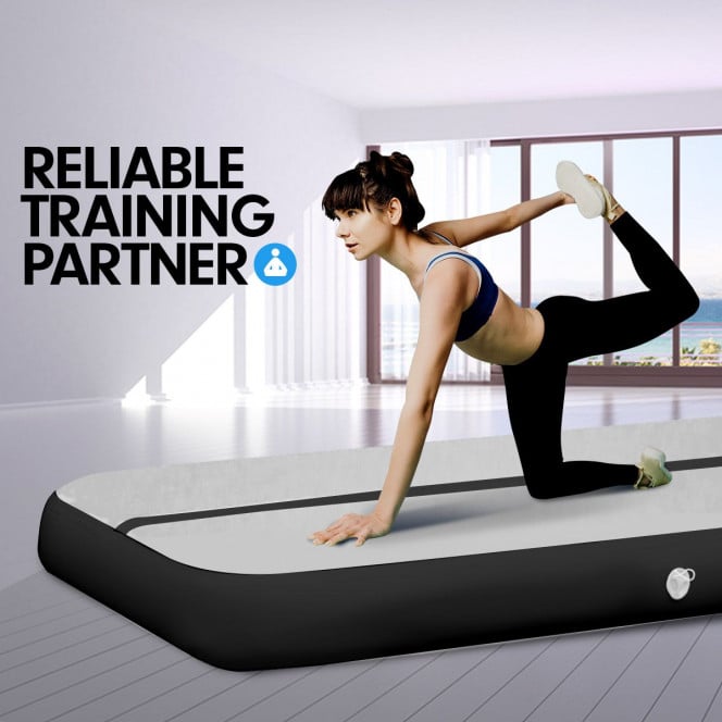 Air Track Powertrain 4m x 1m Inflatable Tumbling Mat Gymnastics - Grey Black Image 3