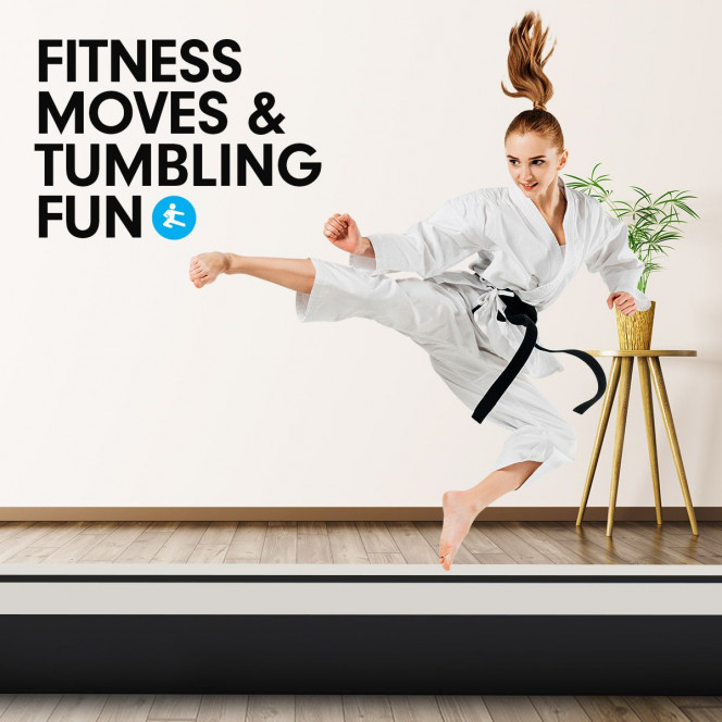 Powertrain 4m x 1m Air Track Inflatable Tumbling Mat Gymnastics - Grey Black Image 9 image 9