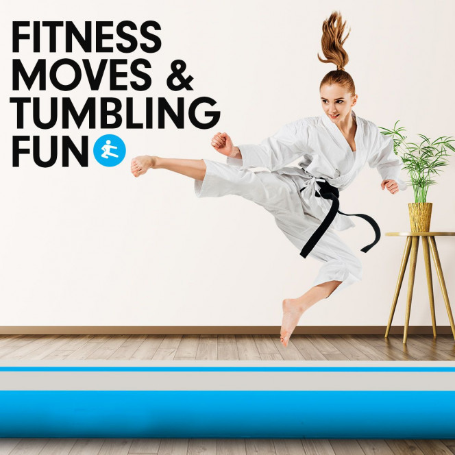 Powertrain 4m x 2m Air Track Gymnastics Mat Tumbling Exercise - Grey Blue Image 9 image 9
