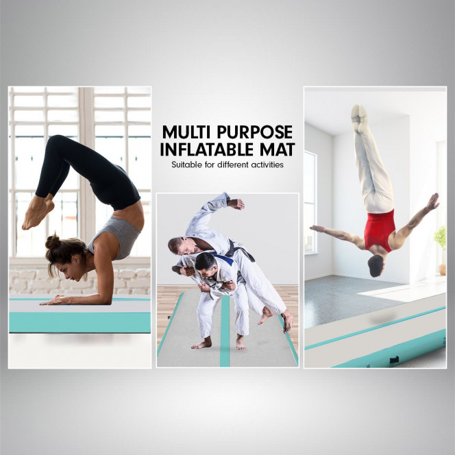 Powertrain 4m x 2m Air Track Gymnastics Mat Tumbling Exercise - Grey Green Image 8 image 8
