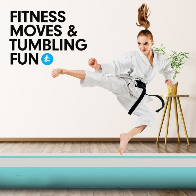 Powertrain 4m x 2m Air Track Gymnastics Mat Tumbling Exercise - Grey Green Image 9 image 9