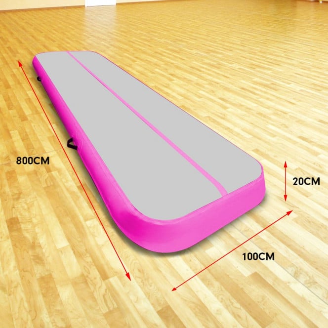 Air Track Powertrain 8m x 1m Inflatable Gymnastics Mat Tumbling - Grey Pink Image 6