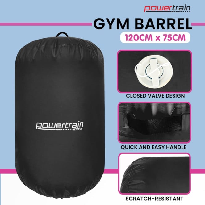 Powertrain Inflatable Air Barrel Gymnastics Roller 120cm x 75cm - Black PVC Tumbling Mat for Flips & Balance Image 7