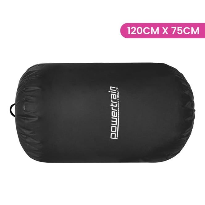 Powertrain Inflatable Air Barrel Gymnastics Roller 120cm x 75cm - Black PVC Tumbling Mat for Flips & Balance Image 2