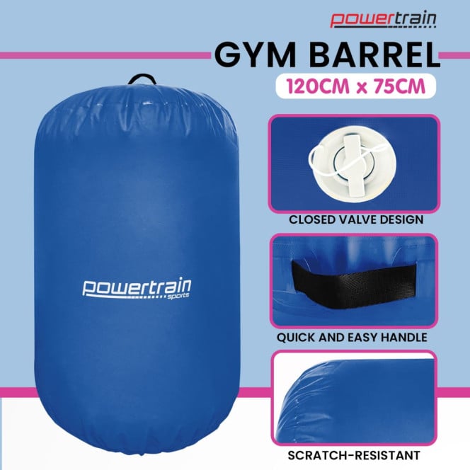 Powertrain Inflatable Air Barrel Gymnastics Roller 120cm x 75cm - Blue PVC Tumbling Mat for Flips & Balance Image 7
