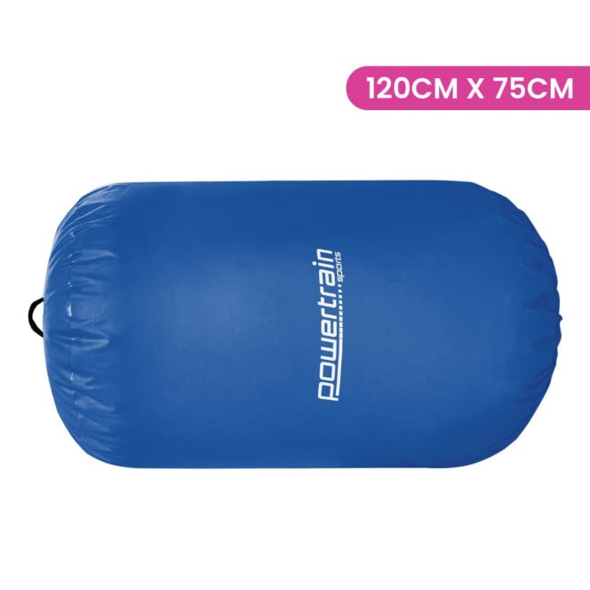 Powertrain Inflatable Air Barrel Gymnastics Roller 120cm x 75cm - Blue PVC Tumbling Mat for Flips & Balance Image 2