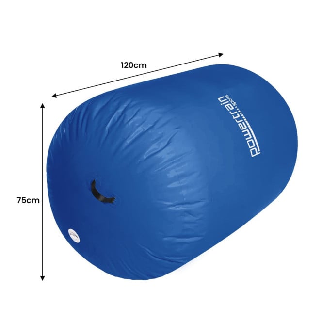Powertrain Inflatable Air Barrel Gymnastics Roller 120cm x 75cm - Blue PVC Tumbling Mat for Flips & Balance Image 3