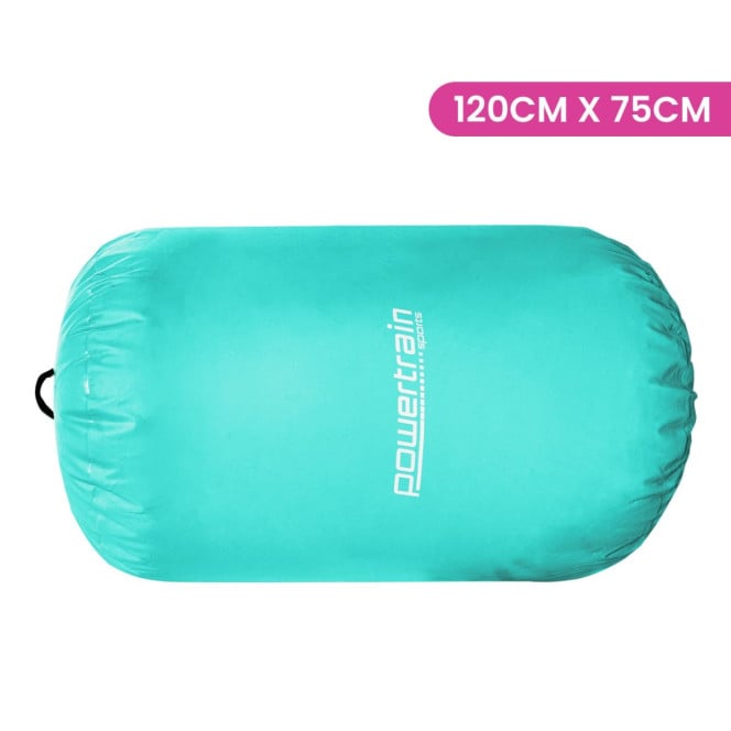 Powertrain Inflatable Air Barrel Gymnastics Roller 120cm x 75cm - Mint Green PVC Tumbling Mat for Flips & Balance Image 2