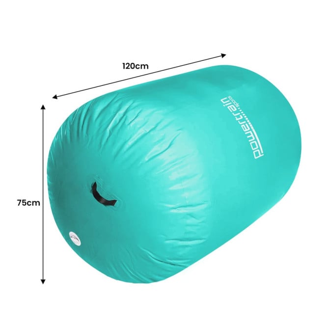 Powertrain Inflatable Air Barrel Gymnastics Roller 120cm x 75cm - Mint Green PVC Tumbling Mat for Flips & Balance Image 3