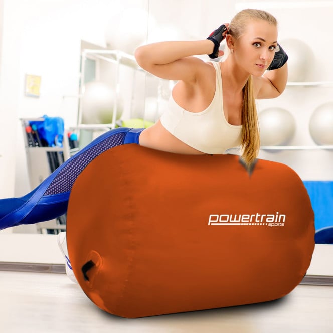 Inflatable Gymnastics Air Barrel Exercise Roller 120cm x 75cm - Orange Image 9
