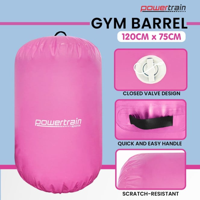 Powertrain Inflatable Air Barrel Gymnastics Roller 120cm x 75cm - Pink PVC Tumbling Mat for Flips & Balance Image 7