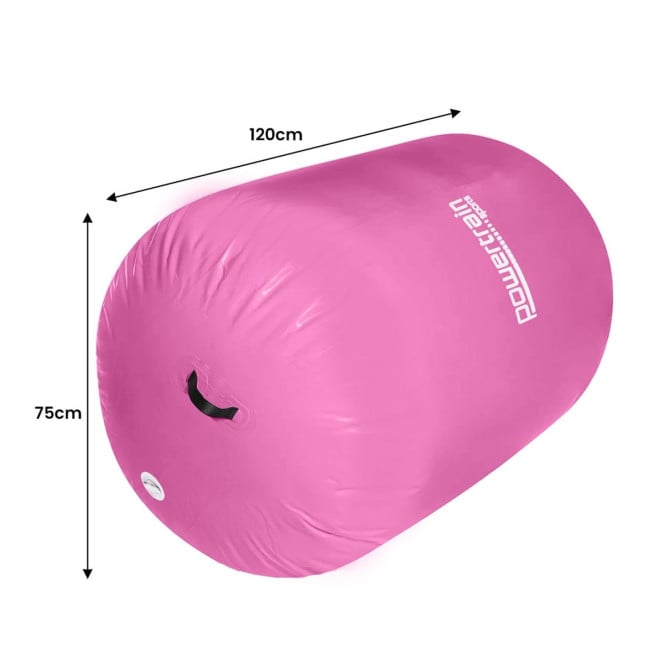 Powertrain Inflatable Air Barrel Gymnastics Roller 120cm x 75cm - Pink PVC Tumbling Mat for Flips & Balance Image 3