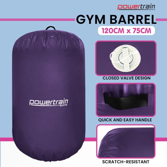 Powertrain Inflatable Air Barrel Gymnastics Roller 120cm x 75cm - Purple PVC Tumbling Mat for Flips & Balance Image 7