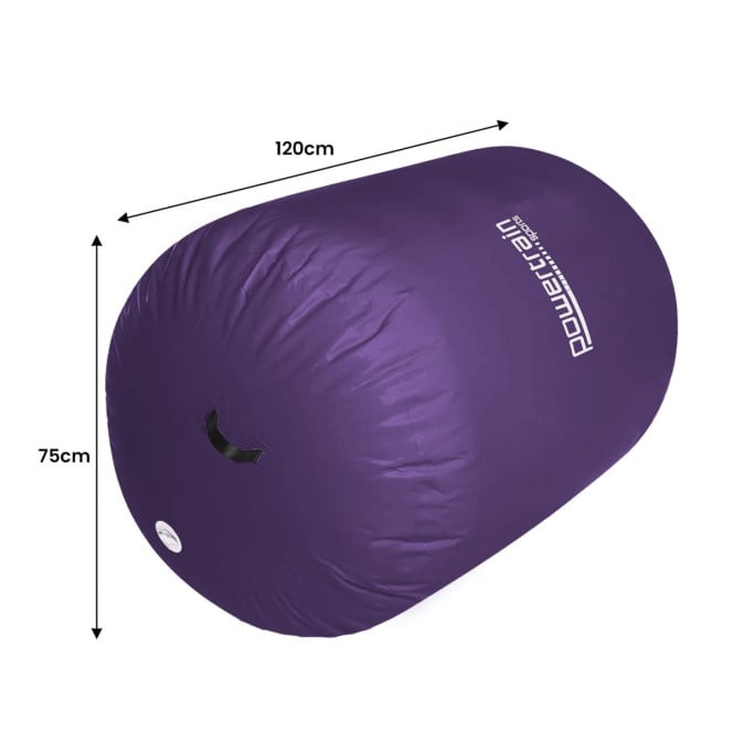 Powertrain Inflatable Air Barrel Gymnastics Roller 120cm x 75cm - Purple PVC Tumbling Mat for Flips & Balance Image 3