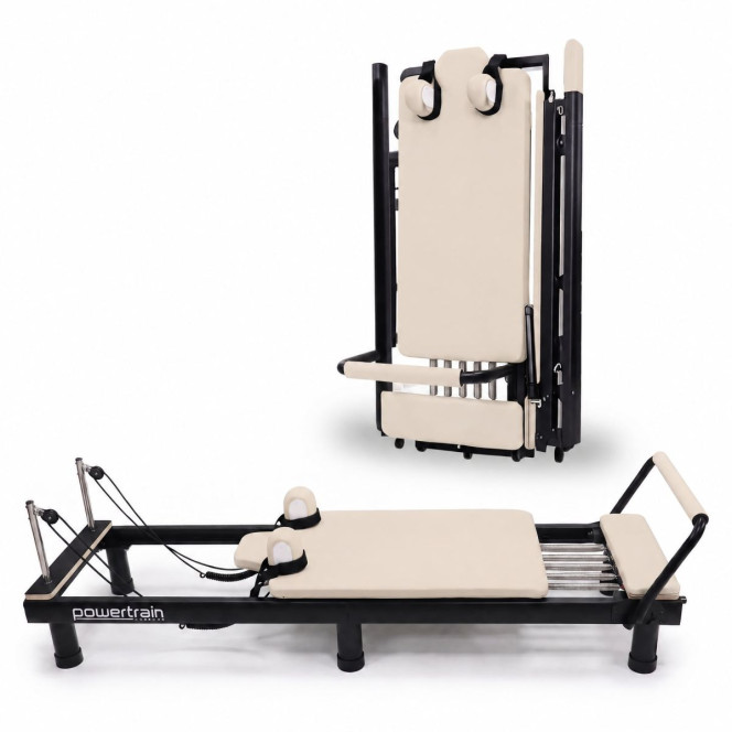 Powertrain Lyra Pilates Reformer Machine Foldable Multifunctional Home Gym Equipment Exercise Trainer Beige Image 2