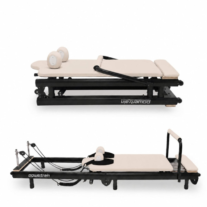 Powertrain Lyra Pilates Reformer Machine Foldable Multifunctional Home Gym Equipment Exercise Trainer Beige Image 11
