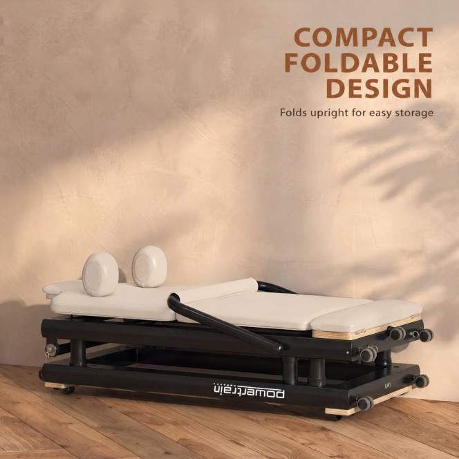 Powertrain Lyra Pilates Reformer Machine Foldable Multifunctional Home Gym Equipment Exercise Trainer Beige Image 12