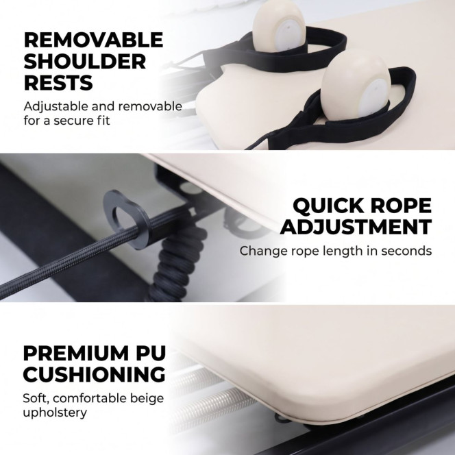 Powertrain Lyra Pilates Reformer Machine Foldable Multifunctional Home Gym Equipment Exercise Trainer Beige Image 13