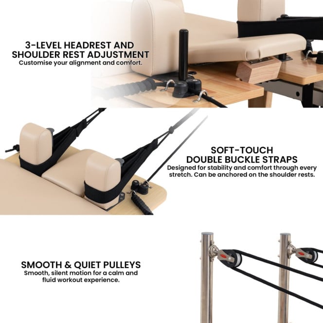 Powertrain Selina Foldable Wooden Pilates Reformer & Exercise Trainer in Beige Image 10