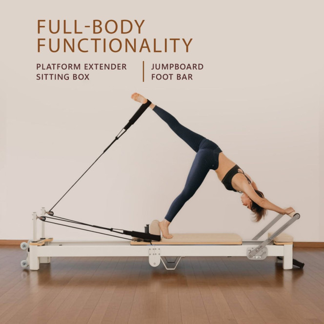 Powertrain Velora Pilates Reformer Machine Aluminium Foldable Multifunctional Home Gym Equipment Exercise Trainer Beige Image 6