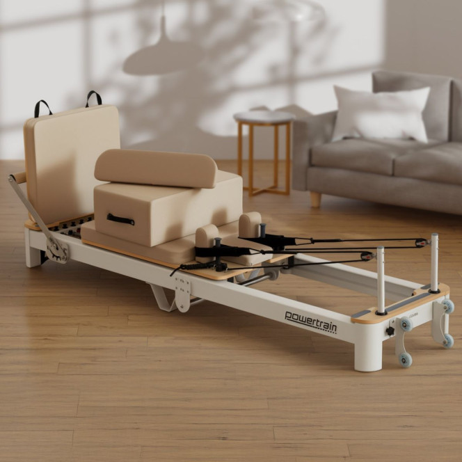 Powertrain Velora Pilates Reformer Machine Aluminium Foldable Multifunctional Home Gym Equipment Exercise Trainer Beige Image 7