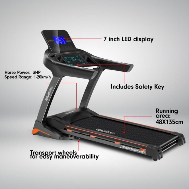 Powertrain V100 Electric Treadmill with Auto Power Incline 20kph Image 6