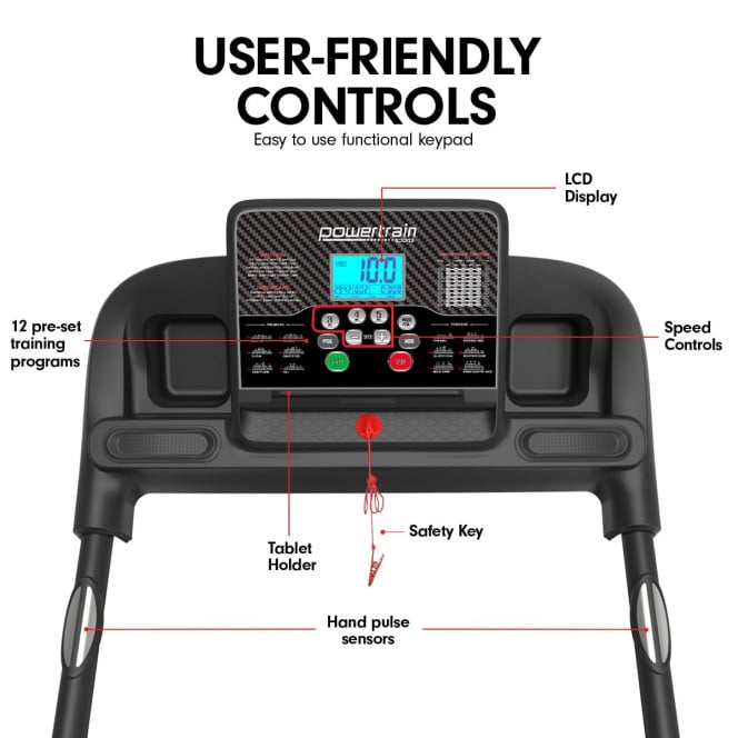 Powertrain K100 Foldable Electric Treadmill 1100W Home Gym Cardio Running Walking Machine with Incline Image 6