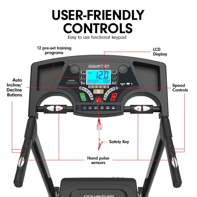 Powertrain K200 Foldable Electric Treadmill 1600W Motor Home Gym Running Machine 15 Level Incline 12kmph LCD Display Image 7