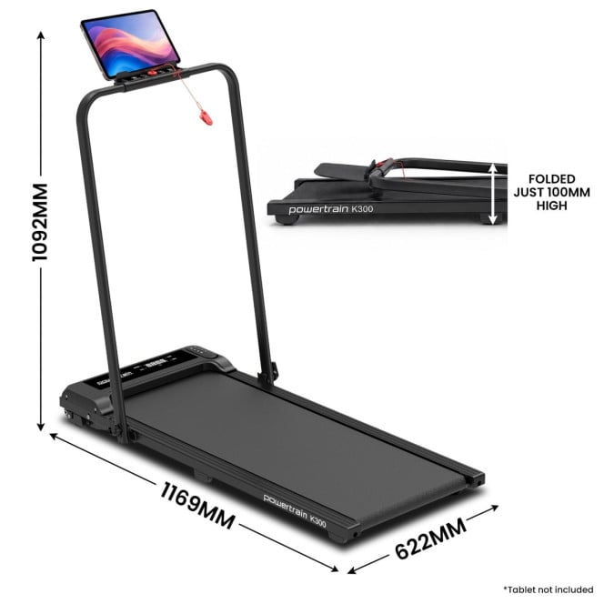 Powertrain K300 Black Foldable 2-in-1 Under Desk Walking Pad Treadmill 1.5HP 10km/h Incline Home Running Machine Image 4