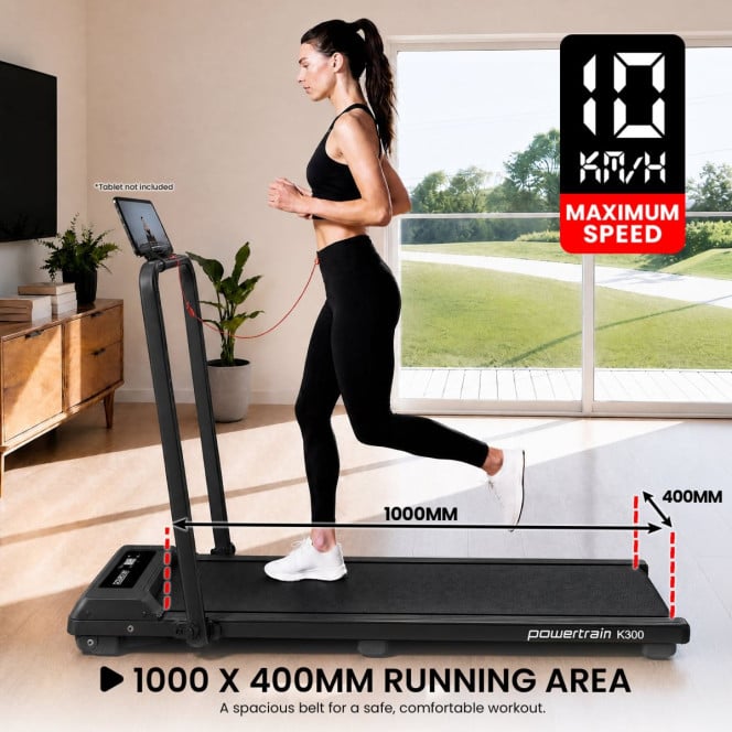 Powertrain K300 Black Foldable 2-in-1 Under Desk Walking Pad Treadmill 1.5HP 10km/h Incline Home Running Machine Image 6