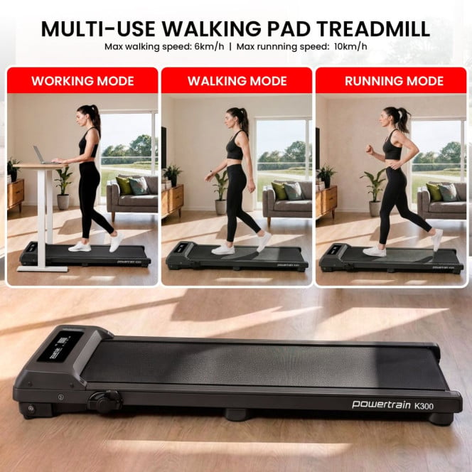 Powertrain K300 Black Foldable 2-in-1 Under Desk Walking Pad Treadmill 1.5HP 10km/h Incline Home Running Machine Image 11