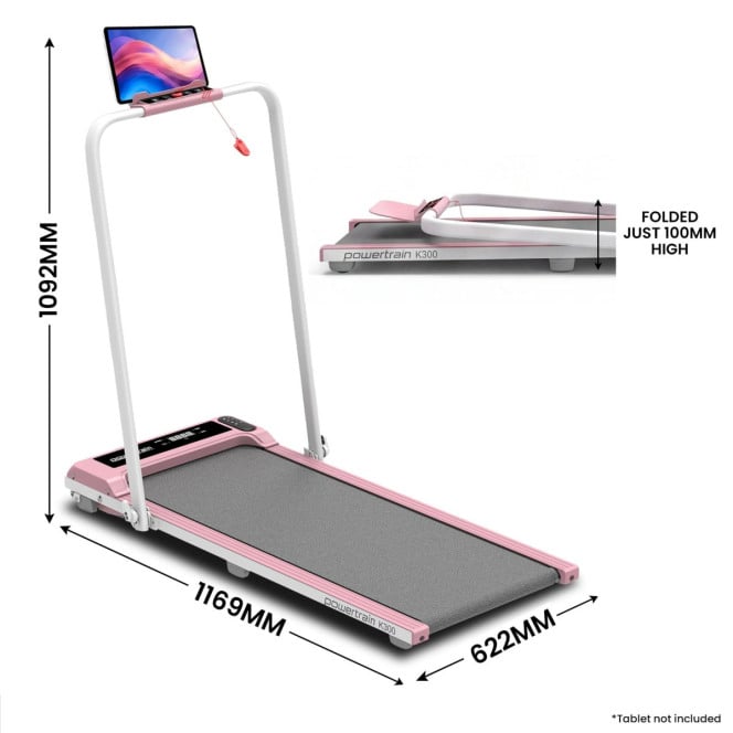 Powertrain K300 Pink Foldable 2-in-1 Under Desk Walking Pad Treadmill 1.5HP 10km/h Incline Home Running Machine Image 4