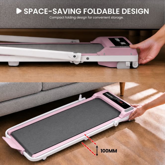 Powertrain K300 Pink Foldable 2-in-1 Under Desk Walking Pad Treadmill 1.5HP 10km/h Incline Home Running Machine Image 7