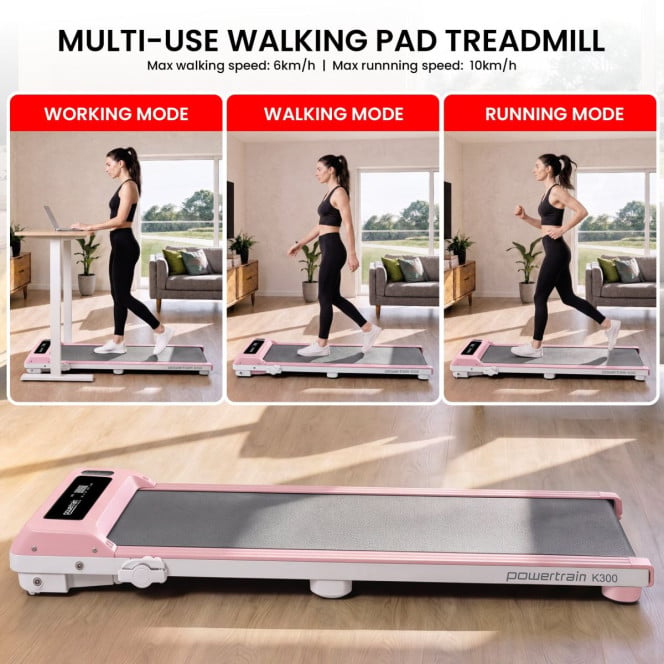 Powertrain K300 Pink Foldable 2-in-1 Under Desk Walking Pad Treadmill 1.5HP 10km/h Incline Home Running Machine Image 11