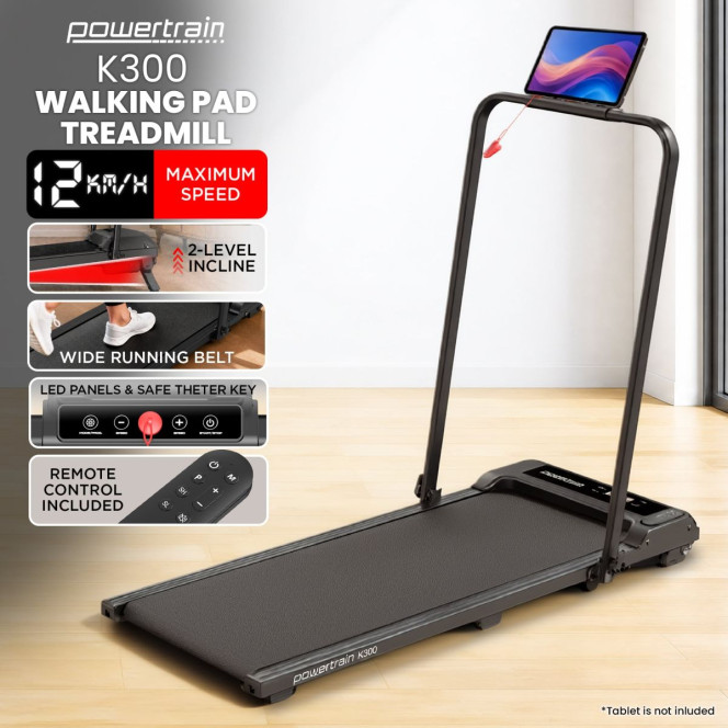 Powertrain K300 Foldable 2-in-1 Under Desk Walking Pad Treadmill 1.5HP 10km/h Incline Home Running Machine Black Image 2